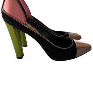 Jerome C Rousseau Designer Women’s Pumps Shoes Italy Satin Leather Multi Sz 6.5